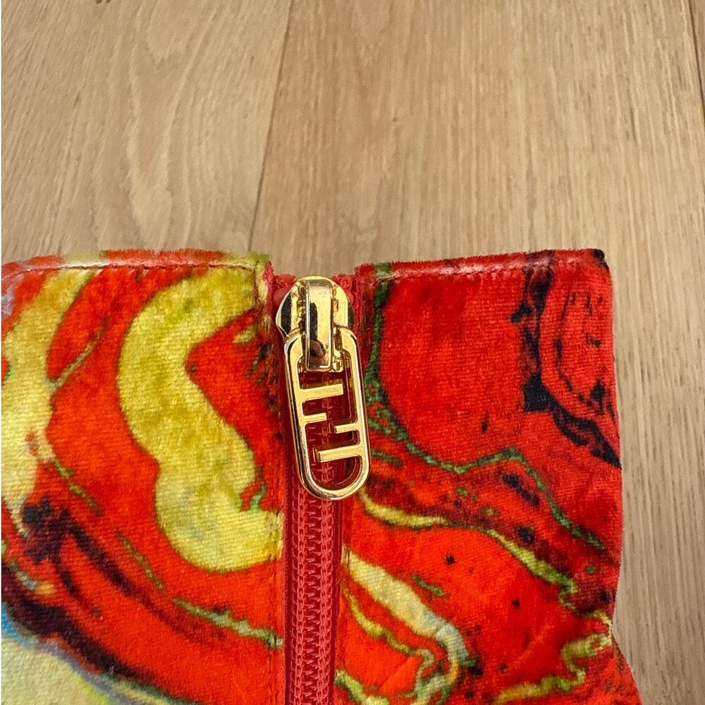 Fendi Ankle Boots Velvet Marble Size EU38 Red Lime Gold Blue - Picture 6 of 9